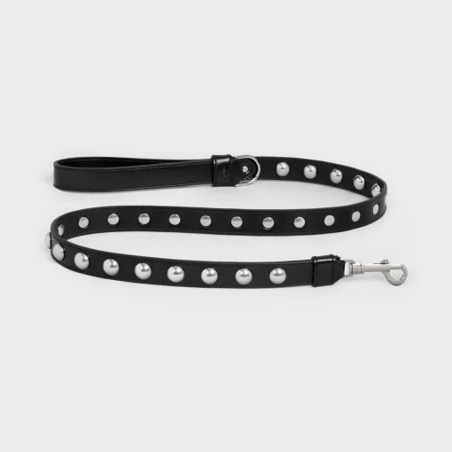 Wide Dog Leash in Smooth Calfskin with Studs
