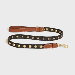 Wide Dog Leash in Triomphe Canvas and Calfskin with Studs