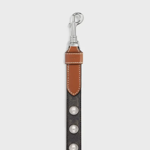 Wide Dog Leash in Triomphe Canvas and Calfskin with Studs