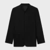 wing collar jacket in diagonal wool