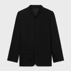 wing collar jacket in diagonal wool
