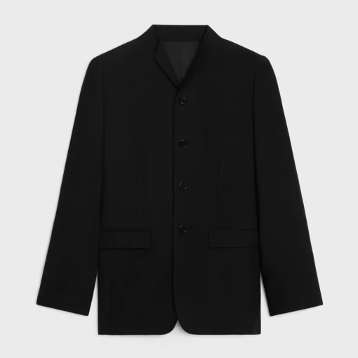 wing collar jacket in diagonal wool