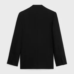 wing collar jacket in diagonal wool