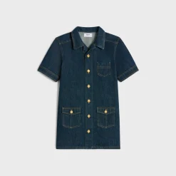 workwear mini dress in rinsed wash denim