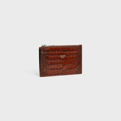 Zipped Card Holder in CROCODILE EMBOSSED CALFSKIN