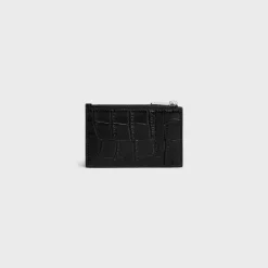 Zipped Card Holder in Crocodile Embossed Calfskin