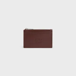 Zipped Card Holder in Satinated calfskin with triomphe embossed