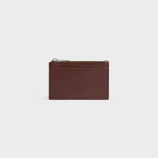 Zipped Card Holder in Satinated calfskin with triomphe embossed