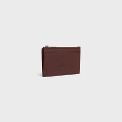 Zipped Card Holder in Satinated calfskin with triomphe embossed