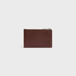 Zipped Card Holder in Satinated calfskin with triomphe embossed