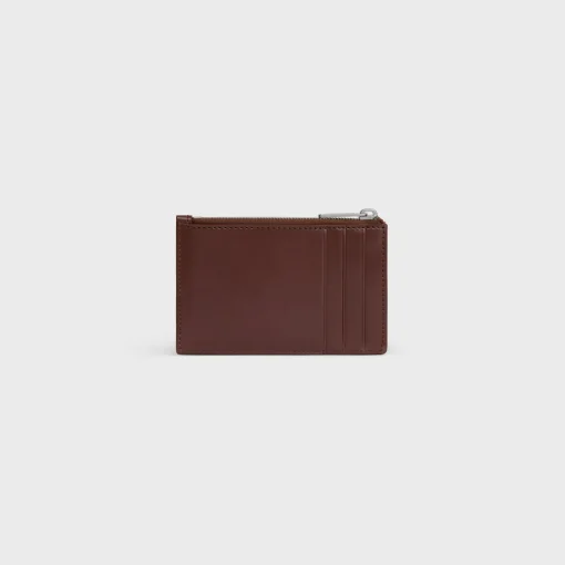 Zipped Card Holder in Satinated calfskin with triomphe embossed