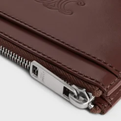 Zipped Card Holder in Satinated calfskin with triomphe embossed