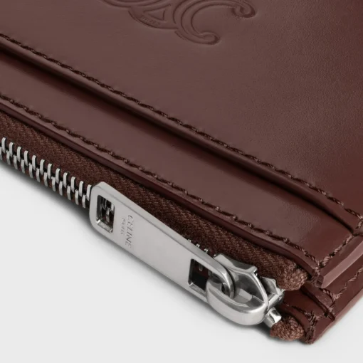 Zipped Card Holder in Satinated calfskin with triomphe embossed