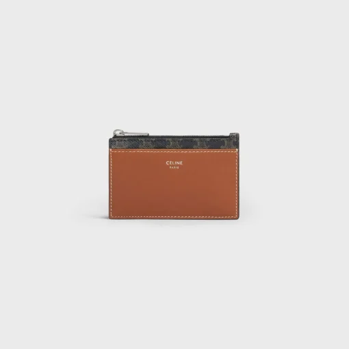 Zipped Card Holder in Triomphe Canvas and Lambskin
