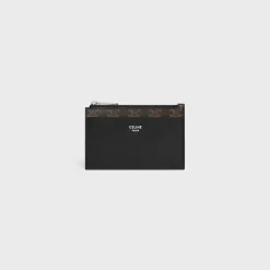 Zipped Card Holder Triomphe Canvas & Lambskin BLACK