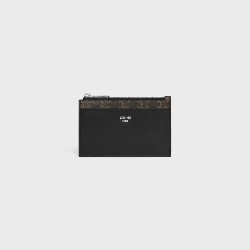Zipped Card Holder Triomphe Canvas & Lambskin BLACK