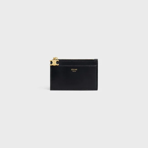 ZIPPED CARD HOLDER TRIOMPHE CHARMS in SHINY CALFSKIN