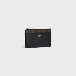 Zipped Card Holder Triomphe Canvas & Lambskin BLACK