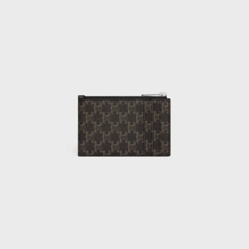 Zipped Card Holder Triomphe Canvas & Lambskin BLACK