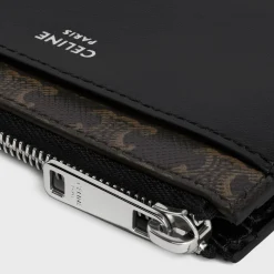 Zipped Card Holder Triomphe Canvas & Lambskin BLACK