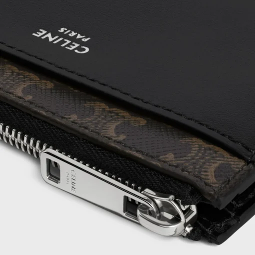 Zipped Card Holder Triomphe Canvas & Lambskin BLACK