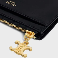 ZIPPED CARD HOLDER TRIOMPHE CHARMS in SHINY CALFSKIN