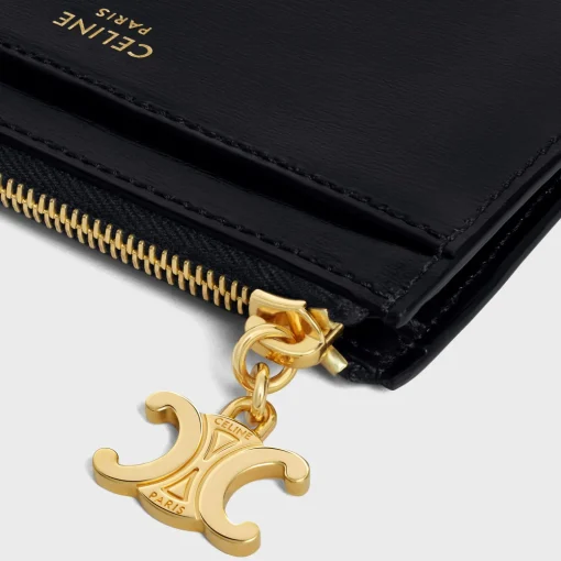 ZIPPED CARD HOLDER TRIOMPHE CHARMS in SHINY CALFSKIN