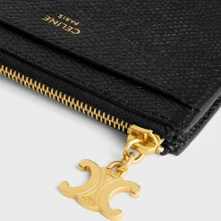 ZIPPED CARD HOLDER TRIOMPHE CHARMS in GRAINED CALFSKIN
