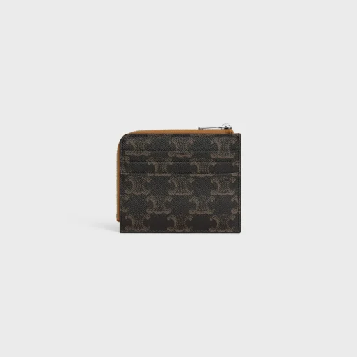 zipped card holder with purse in Triomphe Canvas and Calfskin