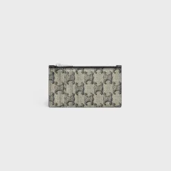 Zipped Compact Card Holder TRIOMPHE CANVAS & CALFSKIN BEIGE