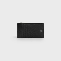 Zipped compact card holder in Grained calfskin