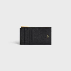 ZIPPED COMPACT CARD HOLDER ESSENTIALS in Grained Calfskin