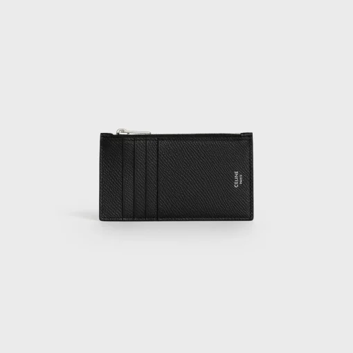 Zipped compact card holder in Grained calfskin