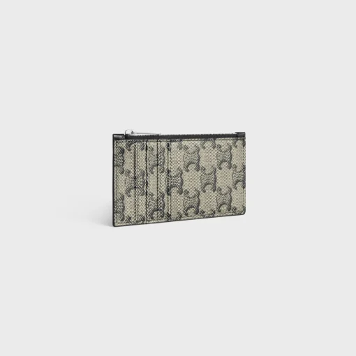 Zipped Compact Card Holder TRIOMPHE CANVAS & CALFSKIN BEIGE