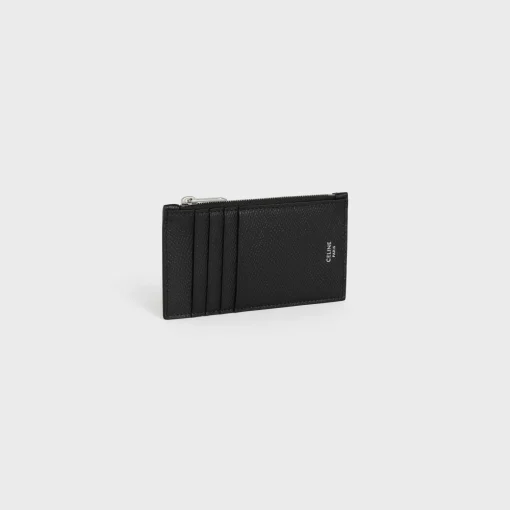 Zipped compact card holder in Grained calfskin