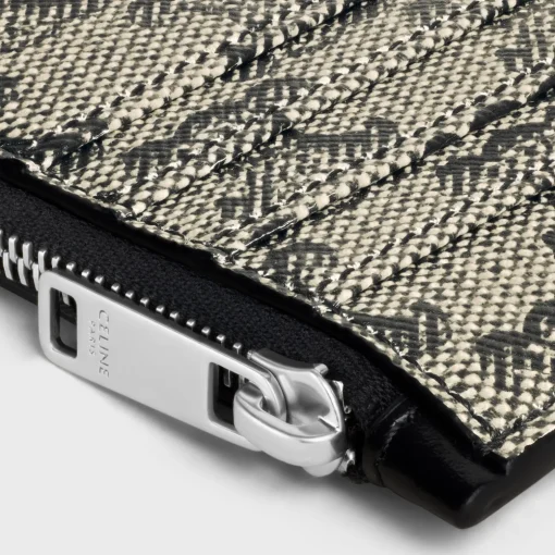 Zipped Compact Card Holder TRIOMPHE CANVAS & CALFSKIN BEIGE