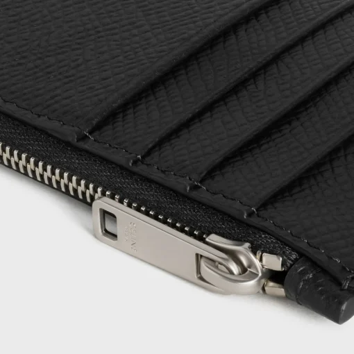 Zipped compact card holder in Grained calfskin