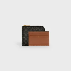 Zipped Purse with removable card holder in Triomphe Canvas and Lambskin