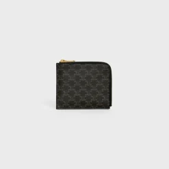 Zipped Purse with removable card holder in Triomphe Canvas and Lambskin