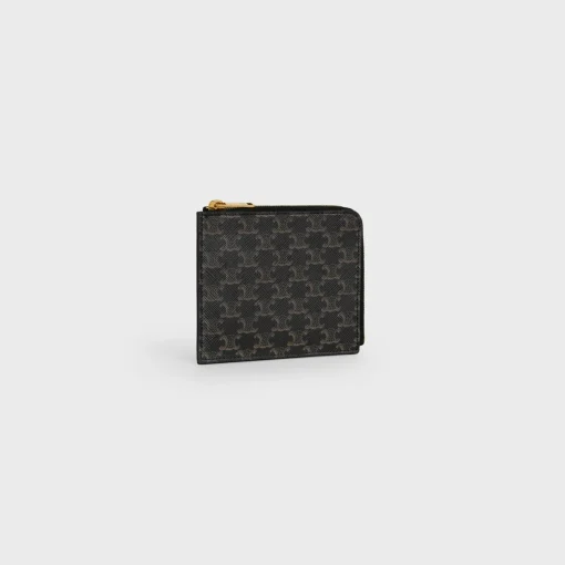 Zipped Purse with removable card holder in Triomphe Canvas and Lambskin