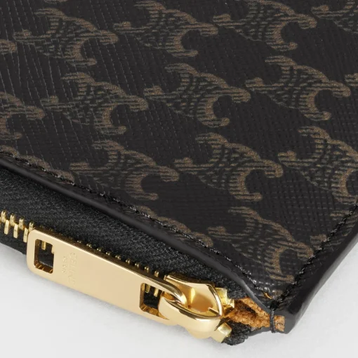 Zipped Purse with removable card holder in Triomphe Canvas and Lambskin
